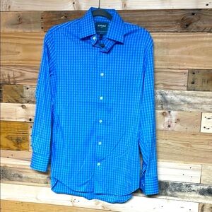 Bonobos Size 15-33 Blue Checker Slim Fit Long Sleeve Button Down Shirt